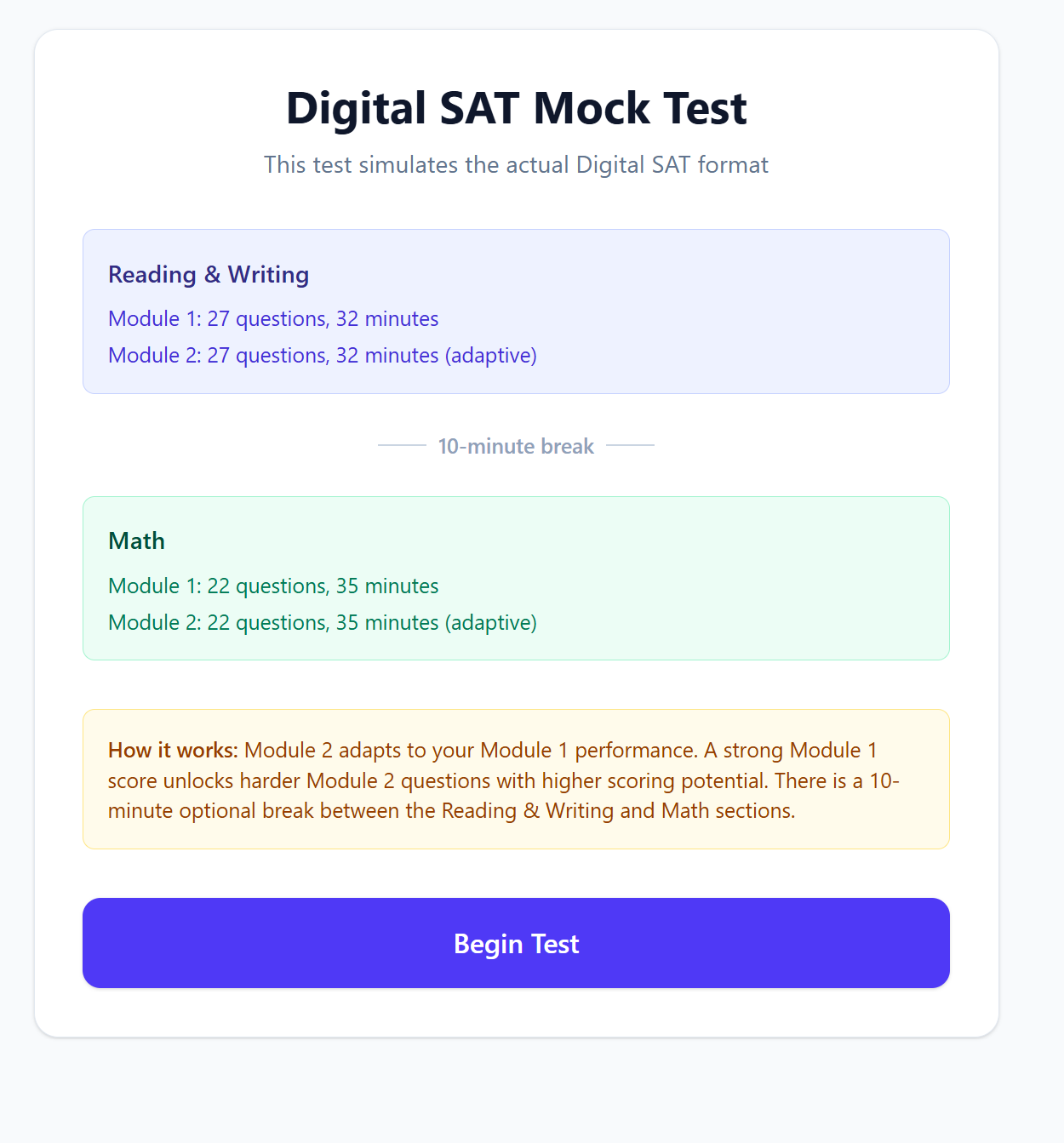 Caliber adaptive mock test